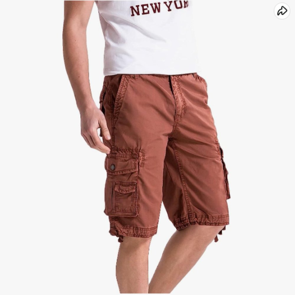 Wenven 100% Cotton Terra Cotta Brick Twill Cargo Outdoor Shorts 13" Inseam Sz 40